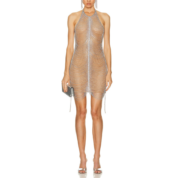 Retrofete “Irina” Silver and Nude Backless Dress - Picture 1 of 5